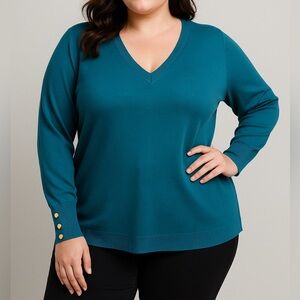 🆕 JM Collection Teal Sweater 3X Plus Size Pullover Top Detail Soft Knit Casual